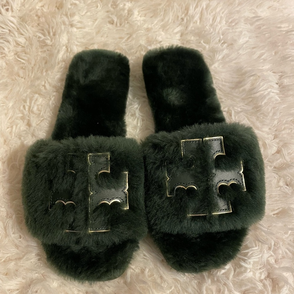 Tory Burch Women's Double T Fluffy Slippers